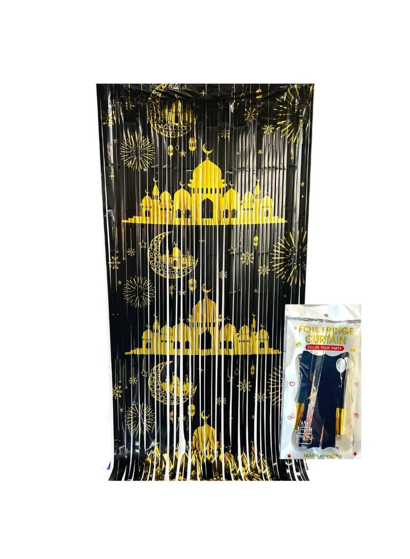 1PCS Shining Wall Decor and Fringe Curtain，Plastic Streamers Ramadan Eid al-Fitr Party Supplies streamers party decorations,Easy Setup for Eid and Ramadan Celebrations (Black) - Image 1